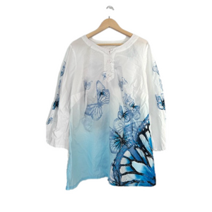 Top V Neck Shirt Floral Print Tunic Loose Fit T-Shirt Painting Graphic Tee